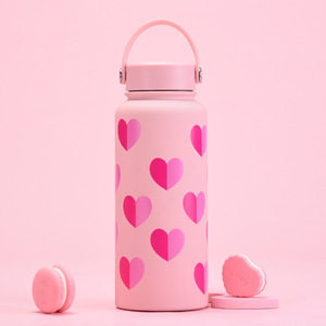 Termo deportivo de acero inoxidable con corazón Rosa moderno, botella de agua fría deportiva con asa portátil, té/café/pajita de leche, San Valentín - Product Image 5