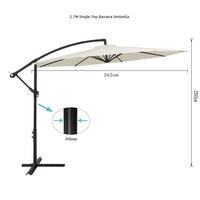 Parasol de jardin cantilever en forme de banane, avec support déporté en fer, 8 baleines, pliable, démontable, inclinaison manuelle