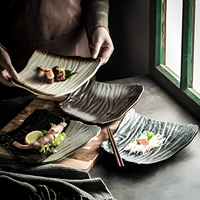 Plateau à sushi en céramique japonaise irrégulière personnalisé BAMBUS, plateau à sashimi, plateau à steak, vaisselle de restaurant, adapté pour les hôtels, les fêtes, les mariages
