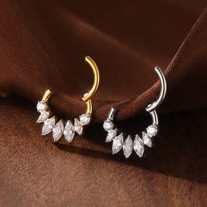 Lingchee G23 anillo de Nariz de titanio 7 circón tabique Clicker anillo con bisagras anillo de nariz pendiente Piercing joyería para mujer - Product Image 3