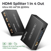 VegGieg 1x4 HDMI Splitter 1 in 4 Out 4K HD Distributor Video Indikator LED Cangkang Logam untuk Monitor TV Proyektor