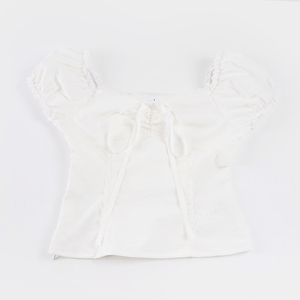 Blusa Casual de Mujer con Estampado Digital Transpirable, Manga Abullonada Tejida, Ribete de Encaje y Color Sólido, Estilo Francés Dulce y Delicado - Product Image 2
