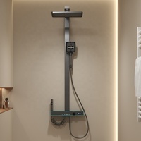 Douche en laiton gris canon avec affichage numérique, ambiance intelligente, touches de piano, robinet en céramique, pluie douce, robinets pressurisés, massage
