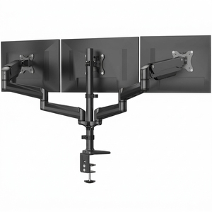 Support triple <span class=keywords><strong>moniteur</strong></span> <span class=keywords><strong>HUANUO</strong></span> pour écrans <span class=keywords><strong>de</strong></span> 17 à 32 pouces, réglage, pivotement, inclinaison, rotation, en acier allié noir, chaque <span class=keywords><strong>bras</strong></span> peut supporter - Product Image 1