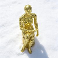 Figurine humaine boule disco dorée, sculpture de femme assise en résine pour la décoration intérieure moderne et l'exposition artistique