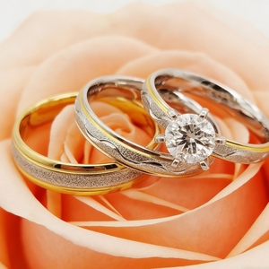 Ensemble de bagues de mariage assorties pour lui et pour elle, 3 pièces, bagues de couple bicolores, finition givrée, bague de promesse <span class=keywords><strong>solitaire</strong></span> pour femme - Product Image 4