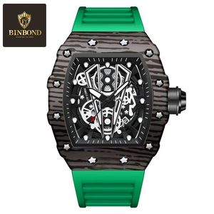 Montre pour homme de la marque BINBOND, montre à barillet imposante, miroir incurvé, surface creuse, montre de sport pour homme, montre-bracelet en quartz en silicone B8577 - Product Image 5