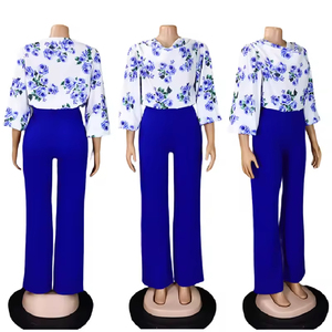 Nouvel ensemble deux pièces pour femme : haut imprimé à bretelles et pantalon large – Tenue de bureau automne pour femme - Product Image 3