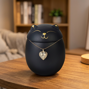 Urne funéraire pour animaux de compagnie en forme de chat noir avec pendentif cœur doré, en polyrésine de luxe, hermétique, pour chats - Product Image 3