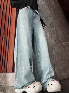 <span class=keywords><strong>Jean</strong></span> droit taille haute personnalisé, orné de strass, pour <span class=keywords><strong>femme</strong></span> – Nouvelle collection tendance - Product Image 5