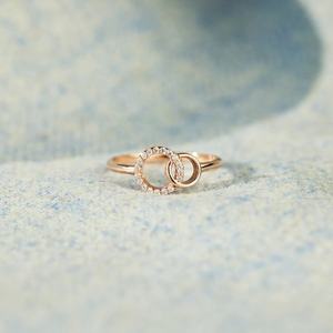 Anillo <span class=keywords><strong>Doble</strong></span> Entrelazado de Cobre con Baño de Plata y Oro Rosa, Estilo Moderno y Lujoso, con Diamantes, para Mujer, Regalo - Product Image 2
