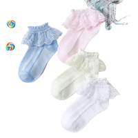 Chaussettes de danse d'équipage tricotées en coton blanc mignon pour les filles Chaussettes courtes de princesse décontractées respirantes avec dentelle pour le printemps