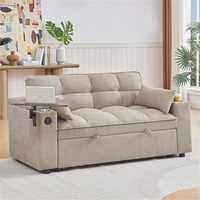 Canapé-lit convertible avec dossier réglable, chaise longue, table d'appoint, ports USB Type-C pour salon
