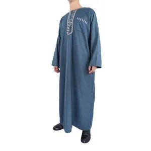 Großhandel Baumwolle Material Marokko Stil Langarm Herren Robe Thobe Islamische Kleidung Abaya Für Männer