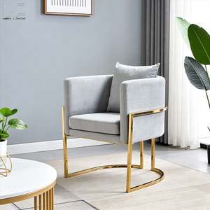 Factory Contemporary Modern Stainless Steel Gold Leg Armchair Blue <strong>Velvet</strong> Upholstered Armchair <strong>Dining</strong> Room <strong>Chair</strong> With Arm - Product Image 2