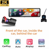 Caméra de tableau de bord à écran tactile 12 pouces avec 3 caméras (avant, arrière, intérieur) 2K, enregistreur de conduite DVR, moniteur de stationnement, capteur G, vue à 360° complète °