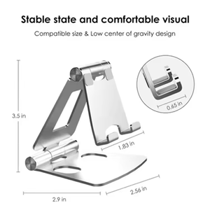 Soporte de escritorio de aluminio completamente plegable portátil Soporte de teléfono celular ajustable en ángulo para teléfonos móviles - Product Image 3