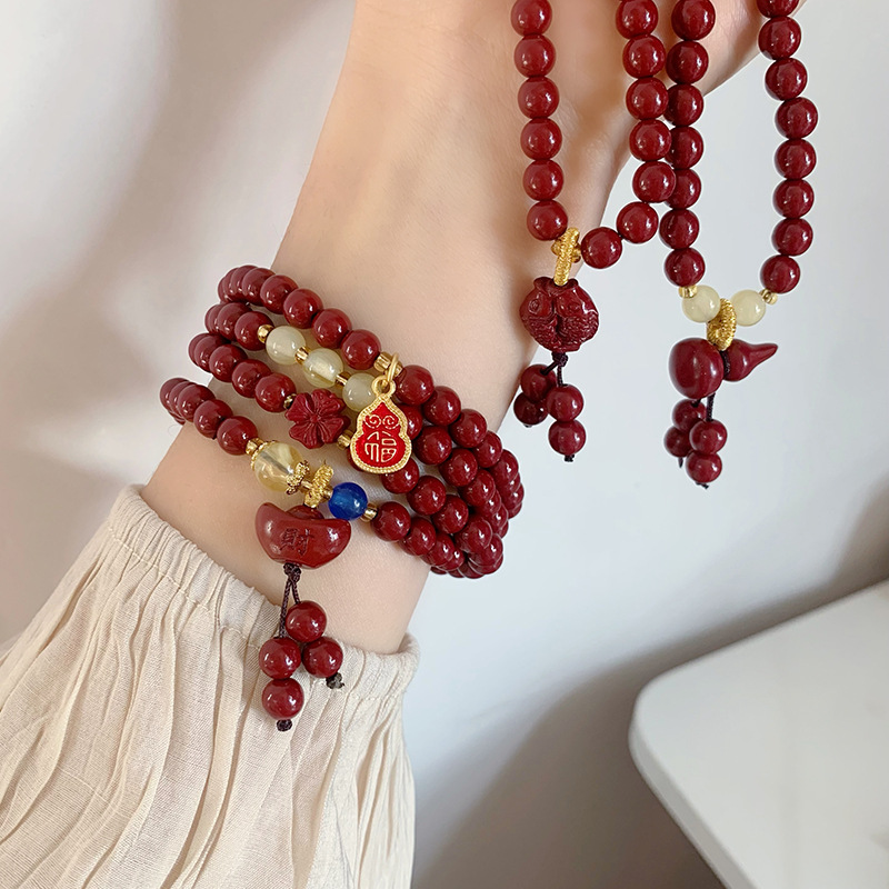 セール・キャンペーン Vintage Gold Charm Red Beads Multilayer Bracelet 彫刻・オブジェ