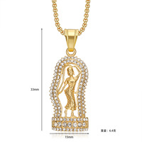 Nouveau style Collier pendentif déesse Chaîne en acier inoxydable Plaqué or Strass Bijoux tendance Hip Hop