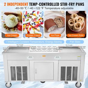 Máquina de helado frito Vevor de acero inoxidable comercial, 2 unidades, 17.7 pulgadas, con doble plato, compresor y raspadores - Product Image 2