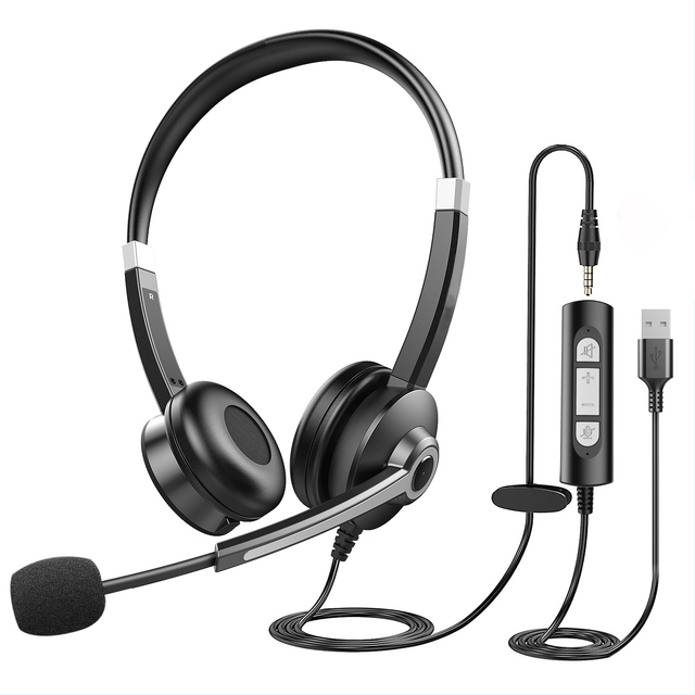USB Wired Telephone Headset for Office Computer Call Center Noise Cancelling Earphones with Mic Music Earphones & Headphones