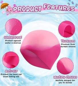 Lot de 2 bonnets de bain en silicone durables et imperméables pour enfants, filles, garçons, adolescents et tout-petits de 3 à 15 ans, ajustement confortable pour cheveux longs ou courts - Product Image 3