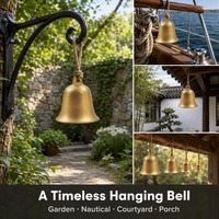 Ensemble de 3 cloches en laiton antique, tailles graduées, pour église, école, cérémonie, service de dîner, à suspendre, en laiton massif, son profond, décoration intérieure