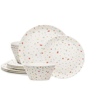 White <b>Confetti</b> 12-Piece BPA Free Melamine Dinnerware Set <b>for</b> 4 People Durable <b>Wedding</b> Dinnerware - Product Image 1