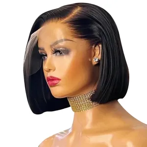 Ucuz kısa postiç insan saçı dantel ön brezilyalı İnsan peruk siyah kadınlar için toptan kısa Hd sırma ön peruk insan saçı
