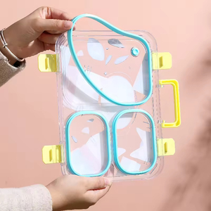Bencircle B136 Cute <b>Cat</b> Design Plastic Lunch <b>Box</b> 3 Compartments Portable Bpa Free Rectangle Style Single Tier M Size - Product Image 2