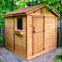 Panneau de douche extérieur moderne autoportant Breeze Cedar avec charnière, plateforme rectangulaire et cadre pour usage hôtelier