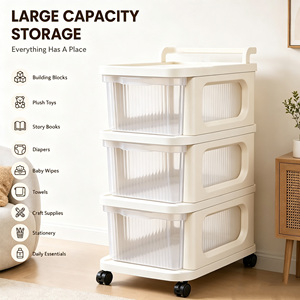 Plastic Three-Tier Rolling Cart Organizer Modern Eco-friendly <strong>Storage</strong> Cart <strong>Draw</strong> Slid Cabinet for Bathroom Kitchen Living Room - Product Image 1