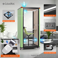 Cabine de bureau acoustique insonorisée 33 dB, cabine téléphonique modulaire à structure en aluminium, poste de travail individuel avec éclairage LED pour hôtel et entrepôt