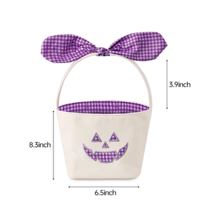 Panier à bonbons Halloween en toile à carreaux motif citrouille pour déguisement de citrouille, idéal pour la décoration d'Halloween - Grande Vente - Product Image 2