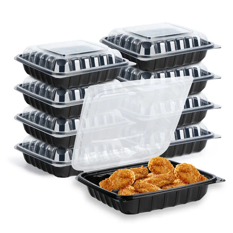 Recipiente resistente de plástico descartável, 9 polegadas 41oz da caixa do almoço do resistente para ir recipientes 3 compartimentos recipiente para fora