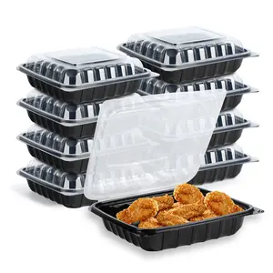 Boîte à déjeuner robuste 9 pouces 41oz en plastique jetable micro-ondes à emporter conteneurs 3 compartiments clapet à emporter