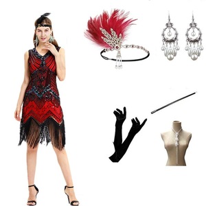 Robe de soirée rétro style Gatsby des années 1920, à sequins, col en V, coupe fourreau, avec franges, grandes tailles S-4XL, style vintage, tenue de banquet - Product Image 4
