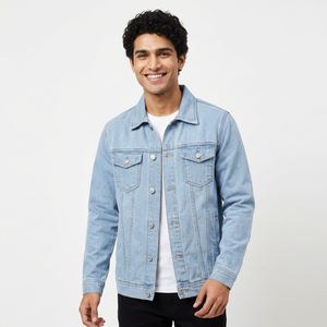 <b>Men's</b> Large Size <b>Long</b> Button Down Design Denim <b>Jacket</b> for Winter Coats with Embroidered Technics Zipper Closure Autumn Style - Product Image 1
