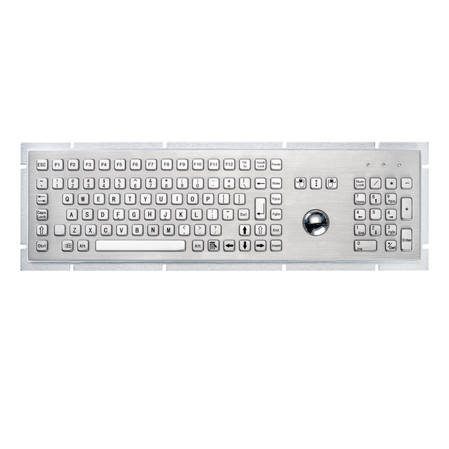 Industrial Stainless Steel IP65 Waterproof USB Full Size 106 Keys Metal Panel Mount 38mm Keyboard with Trackball