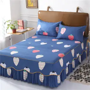 Set di gonne da letto copriletto a doppio strato copriletto in cotone stampato floreale gonna da letto bilaterale + 2 paia di federa