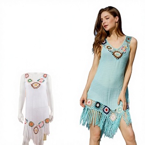 Vestido playero corto y sexy de malla con cuello redondo y botones para mujer, diseño personalizado Jinru, color azul, 1 pieza - Product Image 4