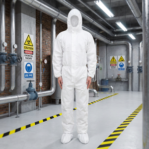 Combinaison d'isolation à capuchon monobloc jetable blanche avec membrane respirante non tissée certifiée CE - Product Image 3