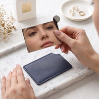 Miroir de poche en acier inoxydable personnalisé avec logo, petit format, économique, avec étui en cuir pour la vente en gros