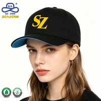 Custom SZ Letter Print Zwarte Structuur Baseball Cap met Blauwe Onderzijde Casual 6 Panel Sportpet voor Casual Wear