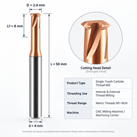 Fraise à fileter en carbure monobloc D2.4mm à 3 cannelures pour CNC, outil de filetage de précision pour métaux