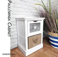 Paulownia — meuble de rangement à tiroirs blancs, armoire en bois pour salon ou coin, avec décor en lin et en étoile