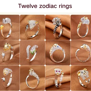 Chinese Zodiac Rings Female Open Ring Animal Silver Plated Ring Fashion Accessories Wholesale