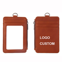 Pemegang kartu kalung bisnis ID kulit Pu lencana leher Lanyard dompet bertali dompet