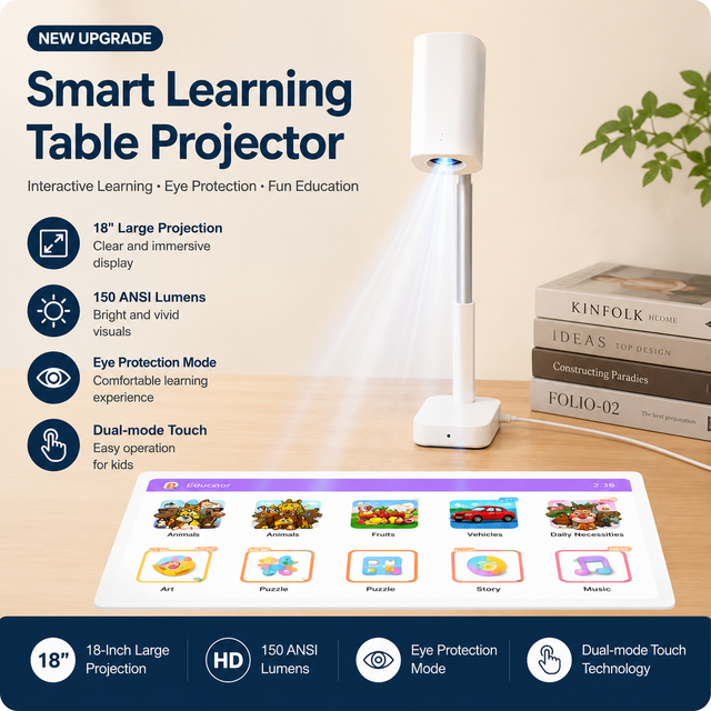 New Compact Design 4k 720P Home Touch Screen Children Smart Learning Table Projector, Home-based Self-study and Entertainment