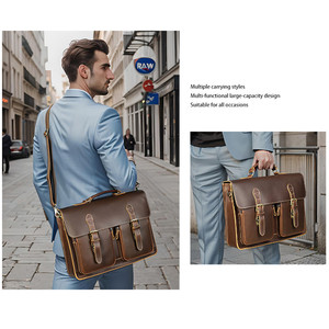 Sacs à main en cuir vintage pour homme, sacoche de voyage en cuir de vachette, bagage à roulettes, sac messager pour homme, porte-documents d'affaires - Product Image 2